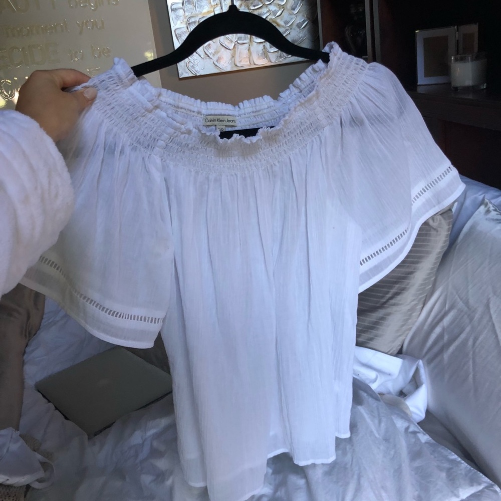 White Sheer Off Shoulder Flowy Top